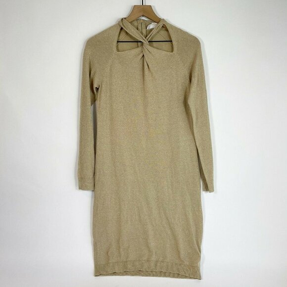 Michael Kors Khaki Metallic Twist Sweater Dress M - Picture 1 of 12